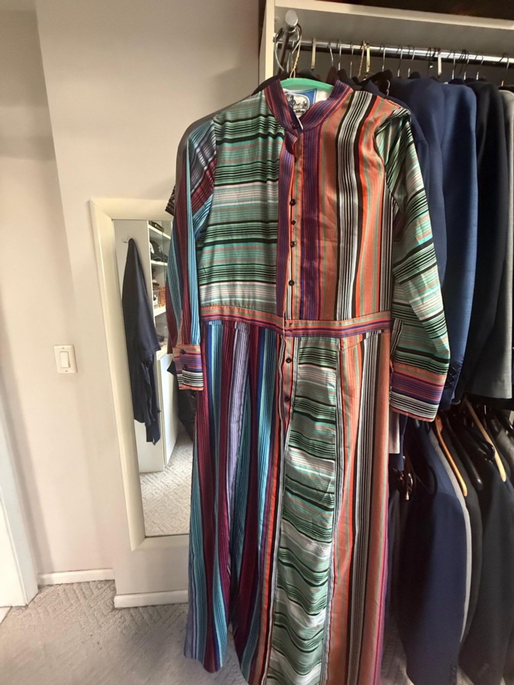 Striped Multicolor Button-Front Midi Dress - Vibrant Stripes